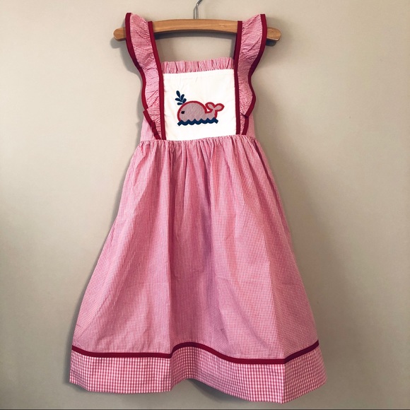 Lil’ Cactus Other - Pink Gingham Whale Cotton Pinafore Dress - Size 6